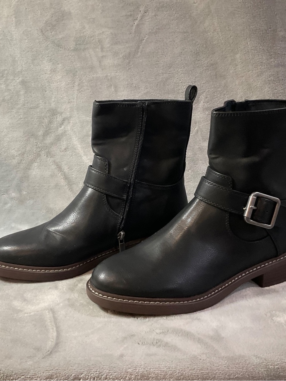 Women's Black Leather Buckle Ankle Boots